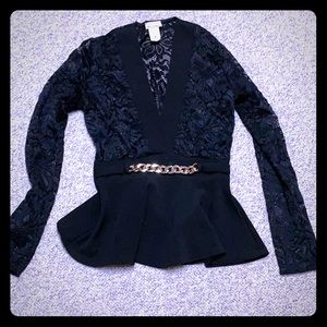 Black womens lace top long sleeves